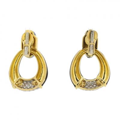 David Webb PLATINUM 18K YELLOW GOLD BLACK ENAMEL DIAMONDS DOOR KNOCKER EARRINGS