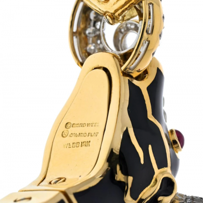 David Webb PLATINUM 18K YELLOW GOLD BLACK ENAMEL RED RUBY DIAMOND BULL BRACELET