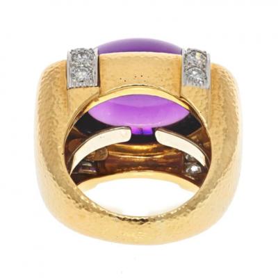 David Webb PLATINUM 18K YELLOW GOLD CABOCHON AMETHYST AND DIAMOND COCKTAIL RING