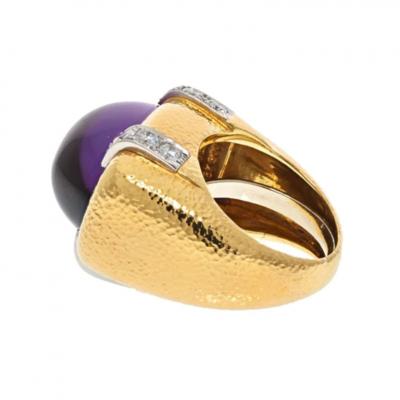 David Webb PLATINUM 18K YELLOW GOLD CABOCHON AMETHYST AND DIAMOND COCKTAIL RING