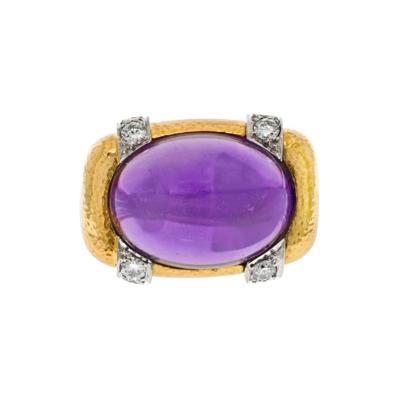 David Webb PLATINUM 18K YELLOW GOLD CABOCHON AMETHYST AND DIAMOND COCKTAIL RING