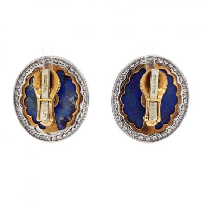 David Webb PLATINUM 18K YELLOW GOLD CARVED AZURMALACHITE DIAMOND RUBY CLIP EARRINGS
