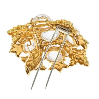 David Webb PLATINUM 18K YELLOW GOLD CHECKERBOARD CUT ROCK CRYSTAL PENDANT BROOCH