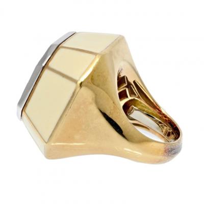 David Webb PLATINUM 18K YELLOW GOLD DIAMOND OCTAGON CLUSTER COCKTAIL CREAM ENAMEL RING