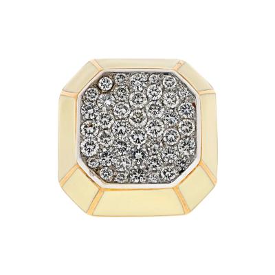 David Webb PLATINUM 18K YELLOW GOLD DIAMOND OCTAGON CLUSTER COCKTAIL CREAM ENAMEL RING