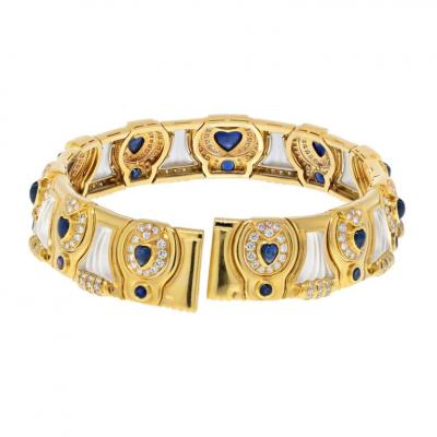 David Webb PLATINUM 18K YELLOW GOLD DIAMOND SAPPHIRE ROCK CRYSTAL CHOKER NECKLACE