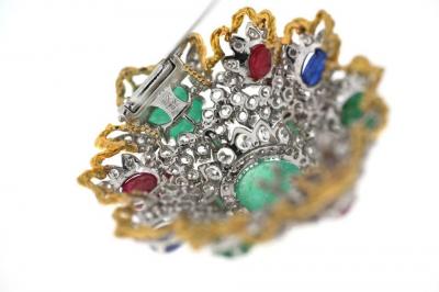 David Webb PLATINUM 18K YELLOW GOLD DIAMONDS RUBIES EMERALDS AND SAPPHIRES HERALDIC