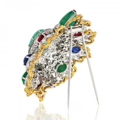 David Webb PLATINUM 18K YELLOW GOLD DIAMONDS RUBIES EMERALDS AND SAPPHIRES HERALDIC