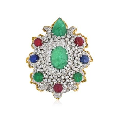 David Webb PLATINUM 18K YELLOW GOLD DIAMONDS RUBIES EMERALDS AND SAPPHIRES HERALDIC