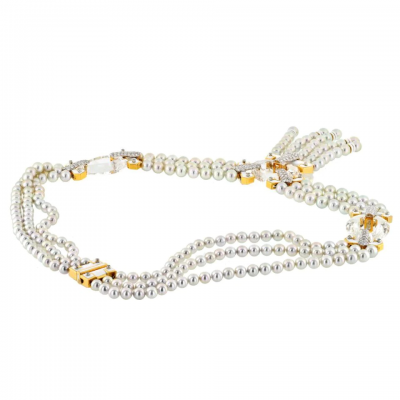David Webb PLATINUM 18K YELLOW GOLD DUSK PEARL ROCK CRYSTAL DIAMOND WHITE ENAMEL NECKLACE