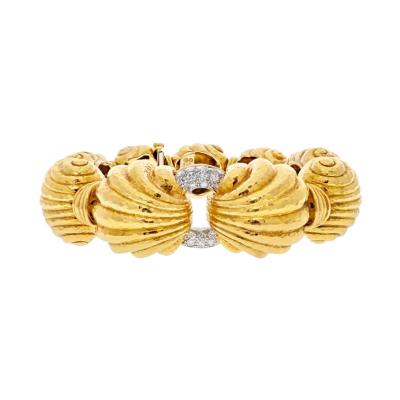 David Webb PLATINUM 18K YELLOW GOLD ESCARGOT FLUTED ROUND GOLD LINK BRACELET