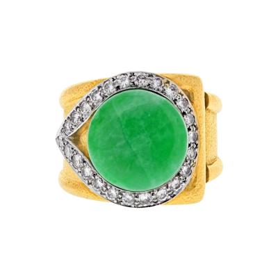 David Webb PLATINUM 18K YELLOW GOLD JADEITE DIAMOND HAMMERED FINISH COCKTAIL RING