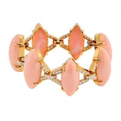 David Webb PLATINUM 18K YELLOW GOLD MARQUISE CORAL AND 5 00CTTW DIAMOND BRACELET