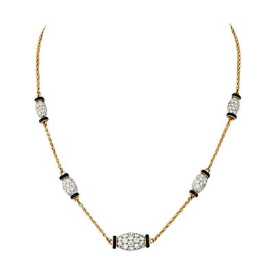 David Webb PLATINUM 18K YELLOW GOLD NIGHT CAP 5 STATION BLACK ENAMEL 15 5 INCHES NECKLACE