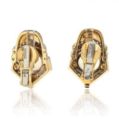 David Webb PLATINUM 18K YELLOW GOLD OVAL CUT YELLOW SAPPHIRE BLACK ENAMEL AND DIAMOND