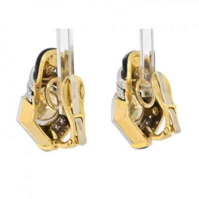 David Webb PLATINUM 18K YELLOW GOLD OVAL CUT YELLOW SAPPHIRE BLACK ENAMEL AND DIAMOND