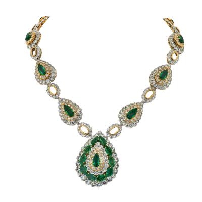 David Webb PLATINUM 18K YELLOW GOLD PEAR SHAPED GREEN EMERALD AND DIAMOND