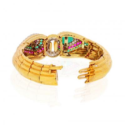 David Webb PLATINUM 18K YELLOW GOLD RAJA TEARS GREEN EMERALDS RUBIES DIAMONDS BRACELET