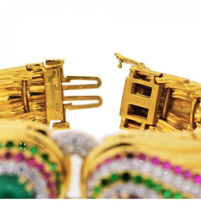 David Webb PLATINUM 18K YELLOW GOLD RAJA TEARS GREEN EMERALDS RUBIES DIAMONDS BRACELET
