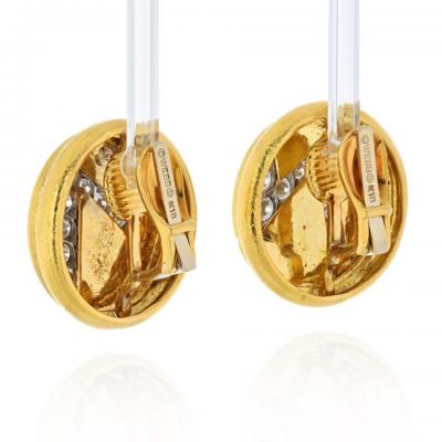 David Webb PLATINUM 18K YELLOW GOLD ROUND DISKS WITH DIAMOND BLOT LIGHTNING EARRINGS
