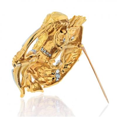 David Webb PLATINUM 18K YELLOW GOLD SAGITTARIUS DIAMOND ZODIAC PENDANT PIN BROOCH