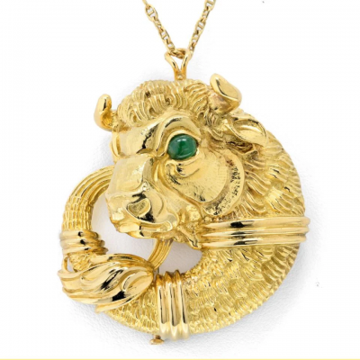 David Webb PLATINUM 18K YELLOW GOLD TAURUS BULL PIN PENDANT ON A CHAIN NECKLACE