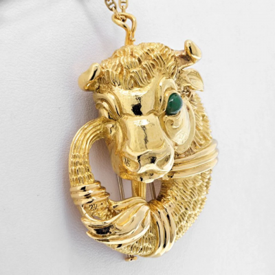 David Webb PLATINUM 18K YELLOW GOLD TAURUS BULL PIN PENDANT ON A CHAIN NECKLACE