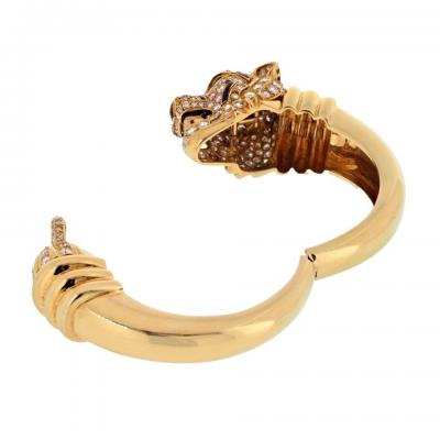 David Webb PLATINUM 18K YELLOW GOLD TIGER DIAMOND AND ENAMEL ANIMAL BANGLE BRACELET