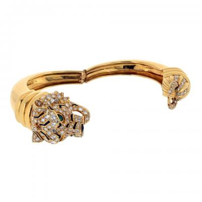 David Webb PLATINUM 18K YELLOW GOLD TIGER DIAMOND AND ENAMEL ANIMAL BANGLE BRACELET