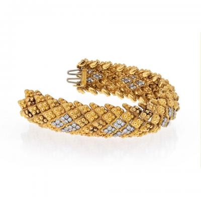 David Webb PLATINUM 18K YELLOW GOLD WARTY TEXTURED DIAMOND SECTIONS WIDE BRACELET