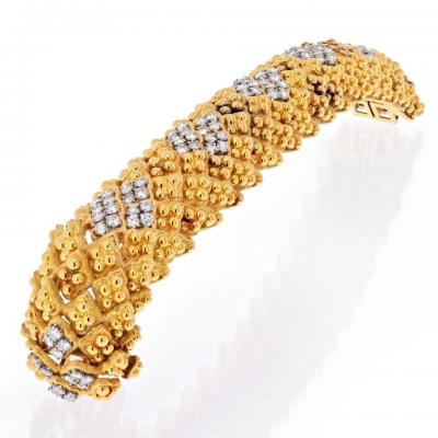 David Webb PLATINUM 18K YELLOW GOLD WARTY TEXTURED DIAMOND SECTIONS WIDE BRACELET
