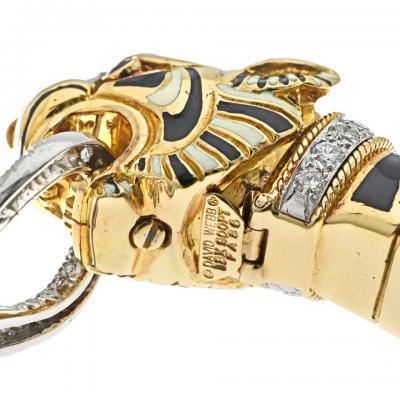 David Webb PLATINUM 18K YELLOW GOLD WHITE AND BLACK ENAMEL TIGER DIAMOND BRACELET