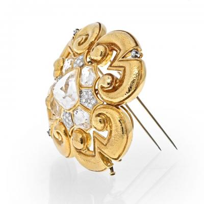 David Webb PLATINUM 18K YG ROCK CRYSTAL LARGE MALTESE CROSS SCROLL PENDANT BROOCH