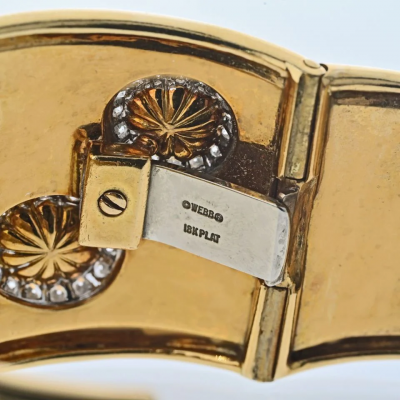 David Webb Platinum 18K Yellow Gold Hammered Diamond And Baroque Pearl Cuff Bracelet