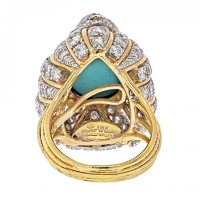David Webb VINTAGE DAVID WEBB TURQUOISE AND DIAMOND RING