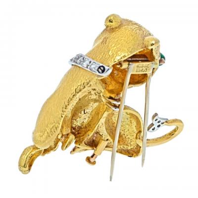 David Webb WEBB PLATINUM 18K YELLOW GOLD SITTING PANTHERE WITH A DIAMOND COLLAR BROOCH