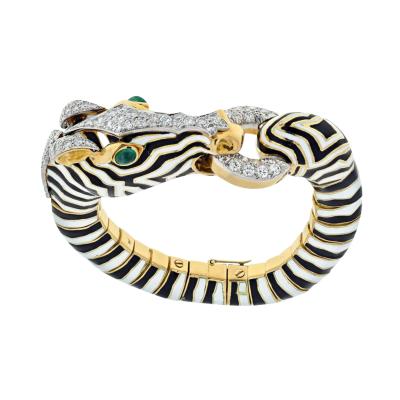 David Webb WEBB PLATINUM 18K YELLOW GOLD ZEBRA BLACK AND WHITE ENAMEL DIAMOND BRACELET