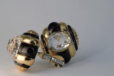 David Webb Webb Rock Crystal and Emanel Earrings