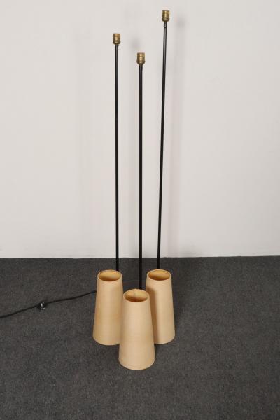 David Wurster Vintage Black Metal Three Fixture Floor Lamp with Shades by David Wurster