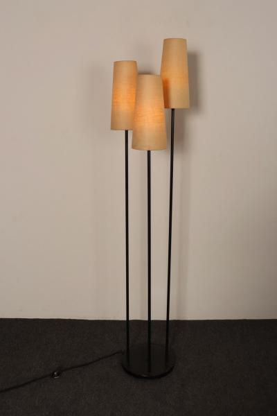 David Wurster Vintage Black Metal Three Fixture Floor Lamp with Shades by David Wurster