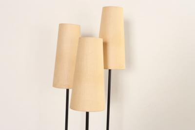 David Wurster Vintage Black Metal Three Fixture Floor Lamp with Shades by David Wurster