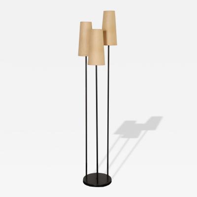David Wurster Vintage Black Metal Three Fixture Floor Lamp with Shades by David Wurster