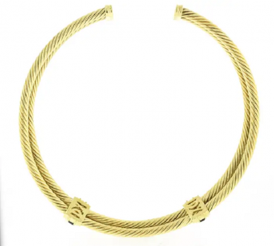 David Yurman DAVID YURMAN 18KT GOLD SAPPHIRE DOUBLE CABLE COLLAR NECKLACE