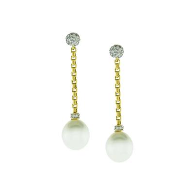 David Yurman DAVID YURMAN SOLARI CHAIN DROP EARRINGS WITH DIAMONDS AND PEARLS