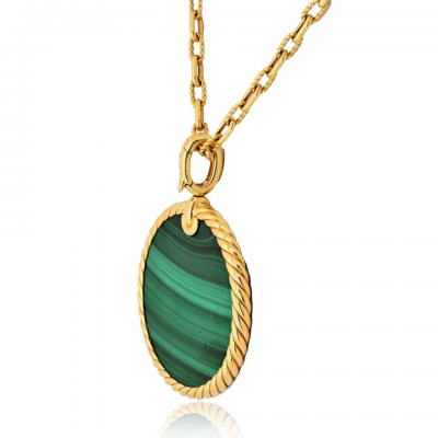 David Yurman David Yurman 18K Yellow Gold Malachite Round Disc Pendant On A Chain Necklace