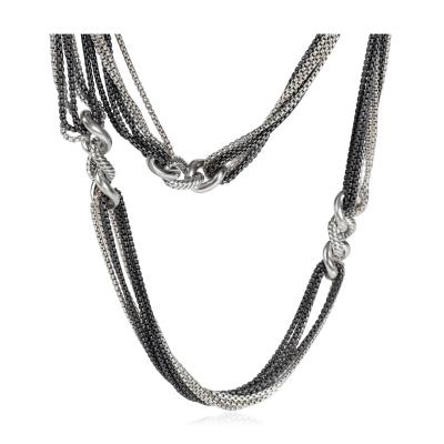 David Yurman David Yurman Multi Strand Cable Curb Link Necklace in Blackened Sterling Silver