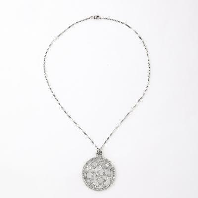 David Yurman David Yurman Sterling Silver Diamond Quatrefoil Disc Necklace