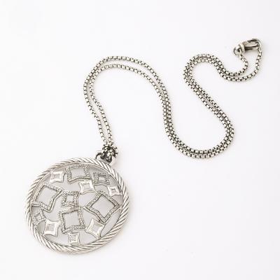 David Yurman David Yurman Sterling Silver Diamond Quatrefoil Disc Necklace