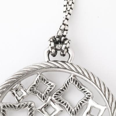 David Yurman David Yurman Sterling Silver Diamond Quatrefoil Disc Necklace