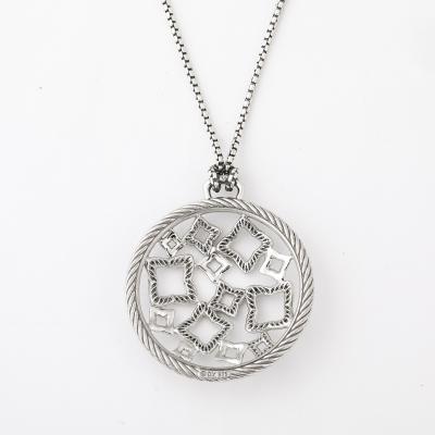 David Yurman David Yurman Sterling Silver Diamond Quatrefoil Disc Necklace